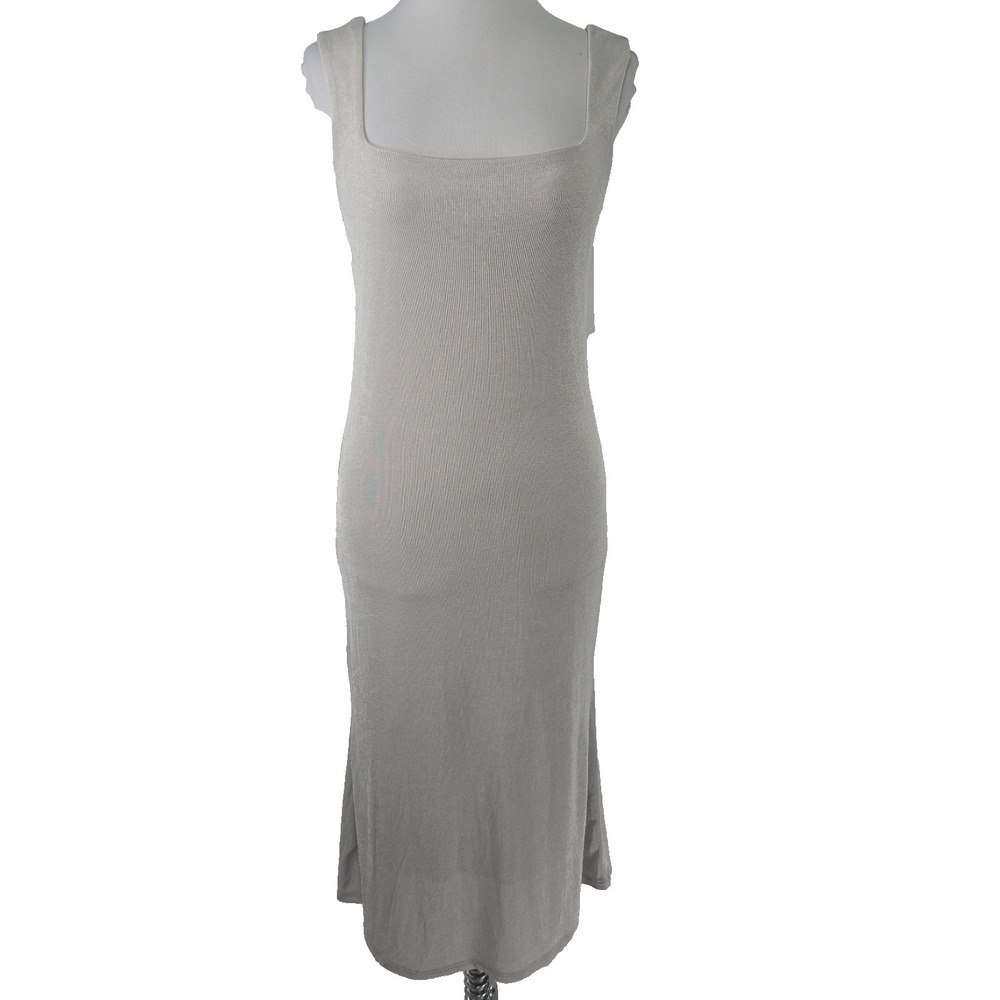 Wild Fable Large Gray Fine Ribbed Stretch Knit Square Neck Bodycon MIDI Dress